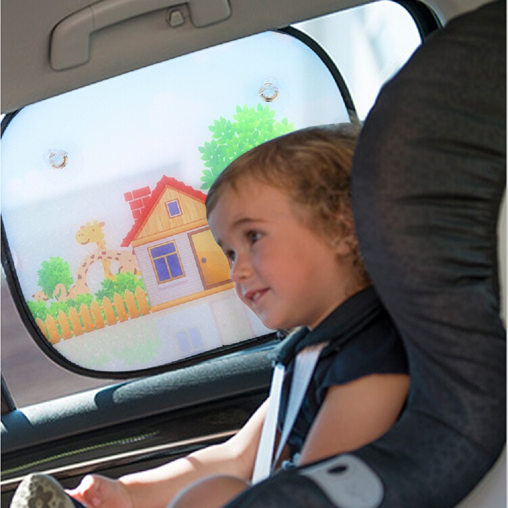 UV Protection Childrens Car Sun Shade Blackout Window for Children and Babies Car Sun Shade with Mini Game and Headrest Included 